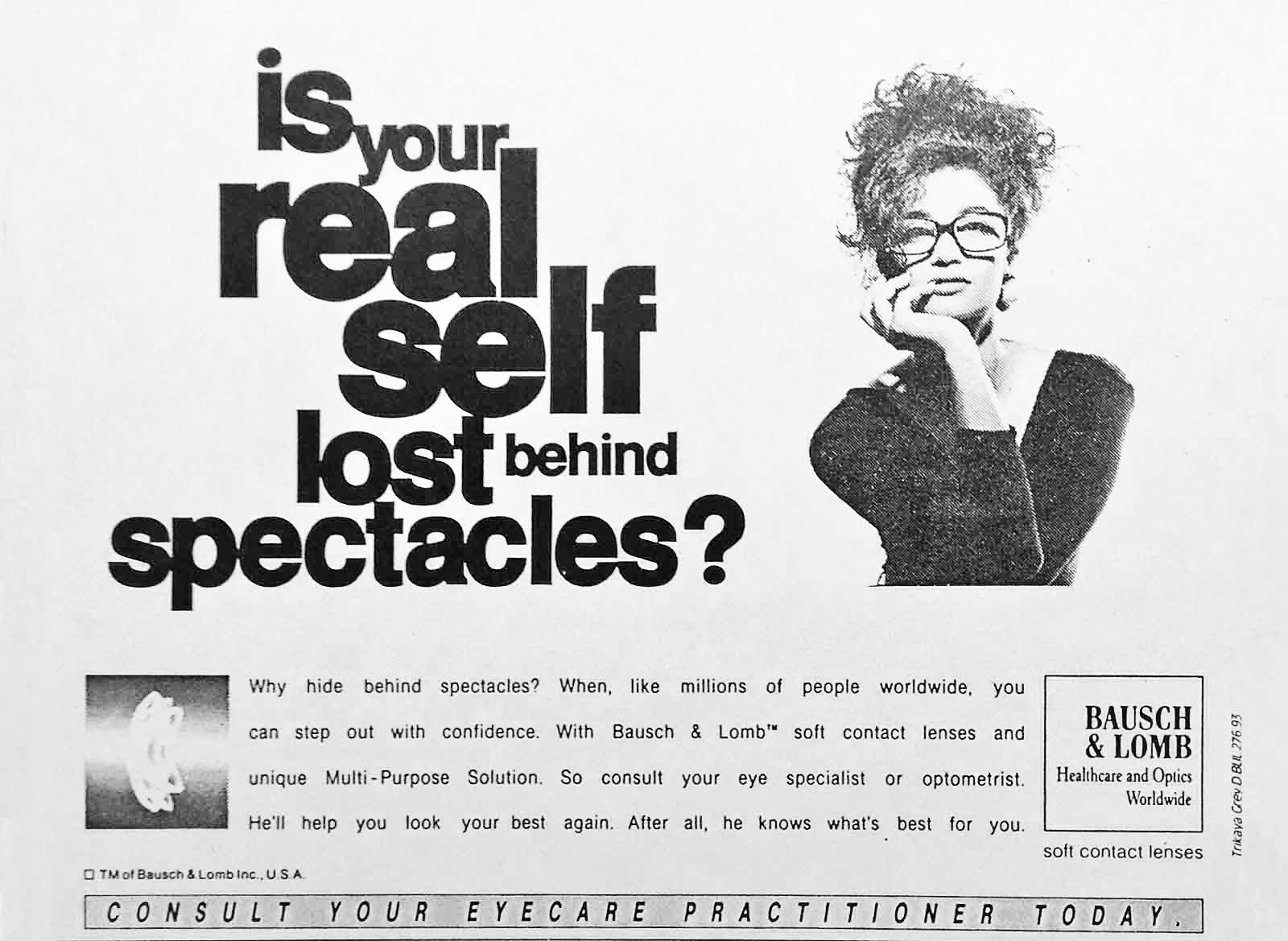 Bausch & Lomb Soft Contact Lenses Ad | Trikaya Grey, 1993