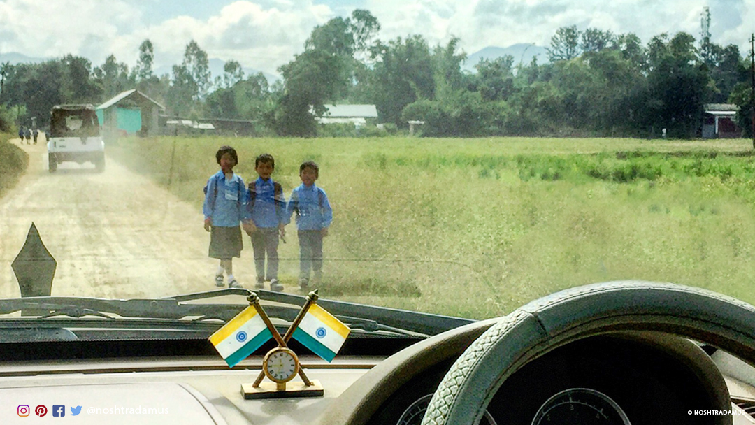 Kids going to school, in Wangjing Kendra, Manipur